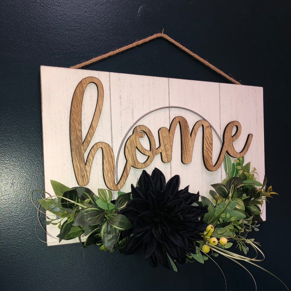 Wall plaque with blue floral accented with greens.